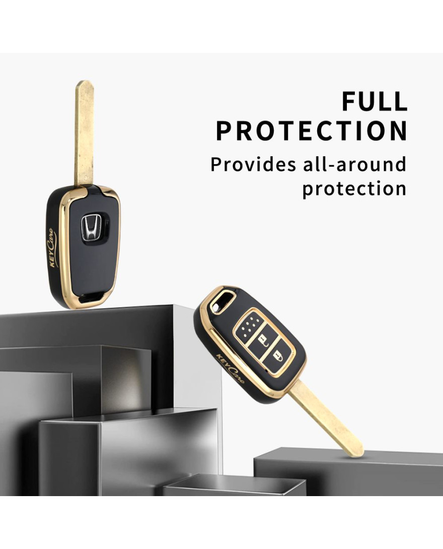 Keycare TPU Key Cover For Amaze, City, Jazz, WR-V 2 Button Smart Key | TP33 | GoldBLack Finish