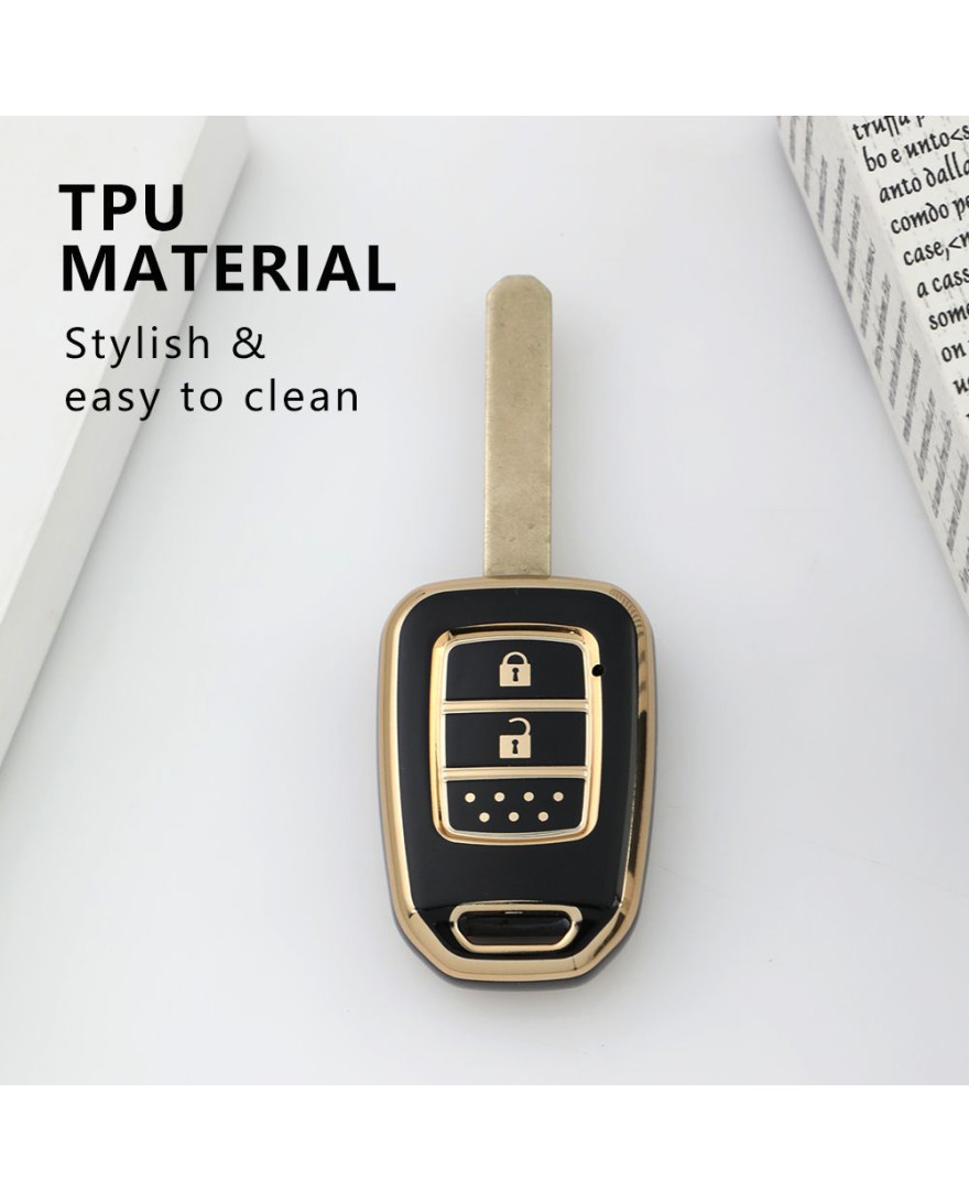 Keycare TPU Key Cover For Amaze, City, Jazz, WR-V 2 Button Smart Key | TP33 | GoldBLack Finish