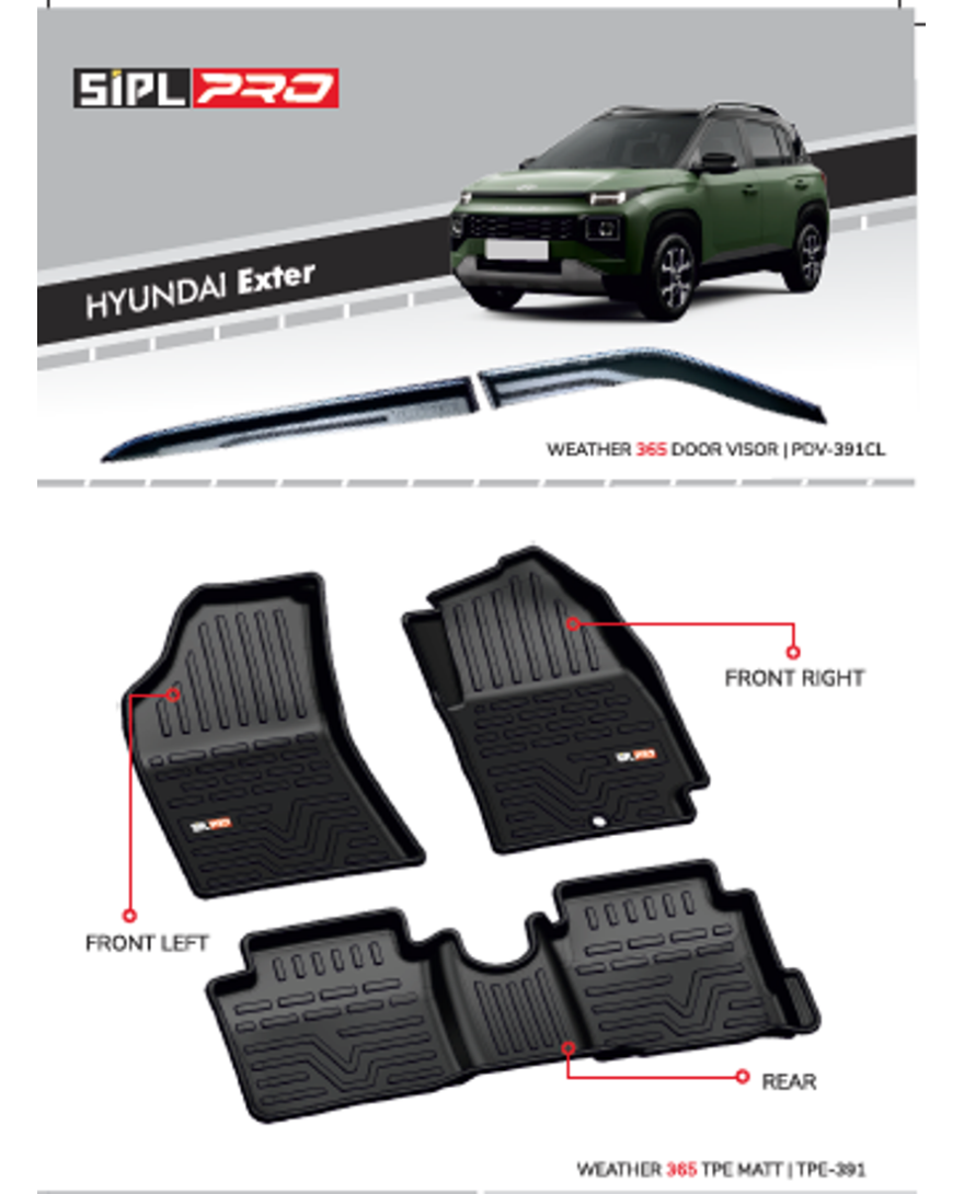 SIPL TPE Car Floor Mat for Car Hyundai Exter 2023 NEW |Anti Skid | Dust And Liquid Trapping | Heel Pad |Black