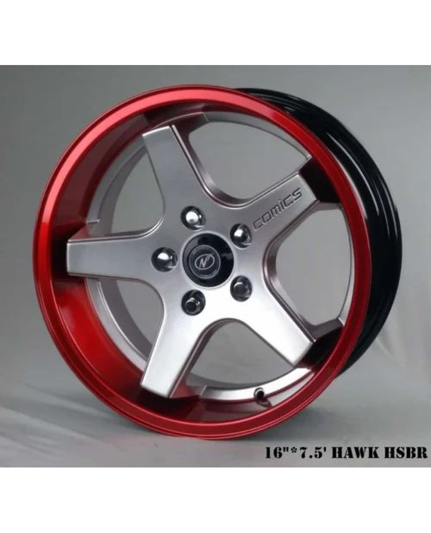 Hawk 16in HRSB finish. The Size of alloy wheel is 16x7.5 inch and the PCD is 5x114.3(SET OF 4)