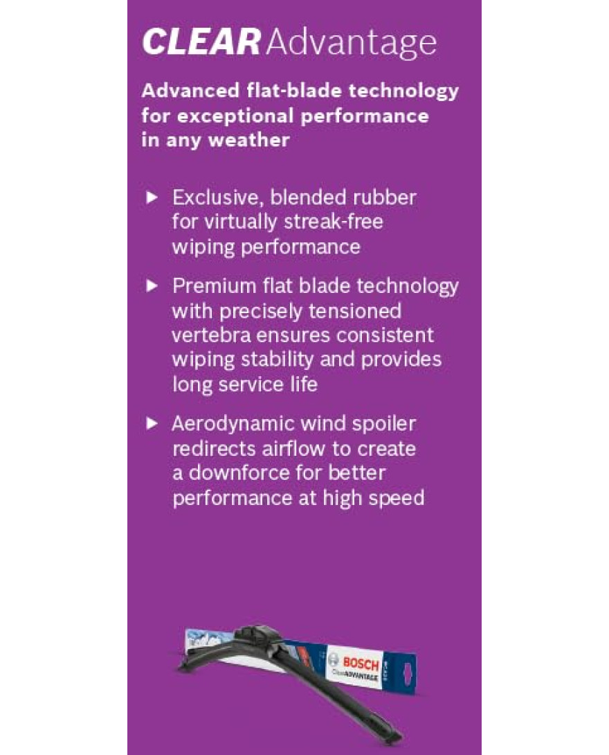 Bosch | Size 18 Inch | CLEAR Advantage Single | Flat Blade Performance Wiper Blade