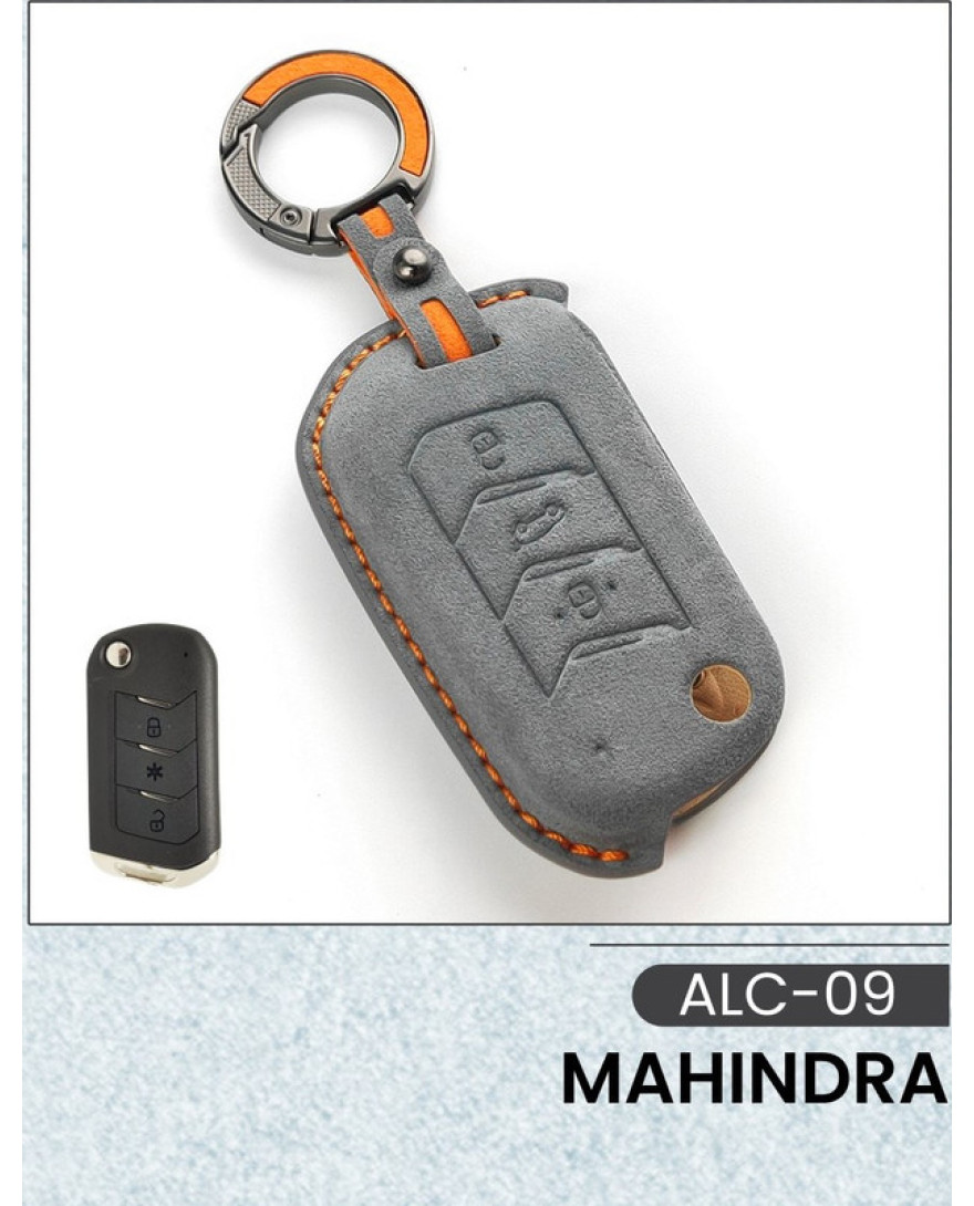 Alcantara Art Leather Key Cover for Mahindra Cars 3 Button Smart Key ALC 09