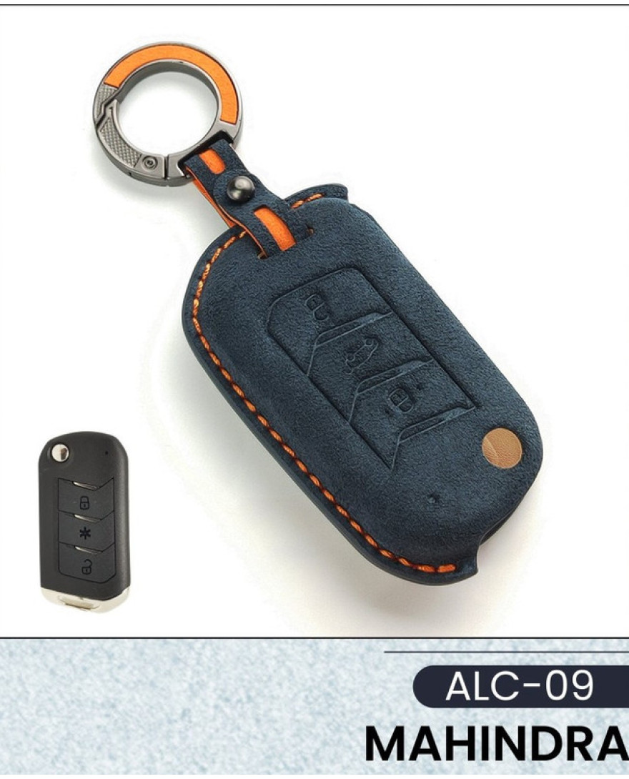 Alcantara Art Leather Key Cover for Mahindra Cars 3 Button Smart Key ALC 09