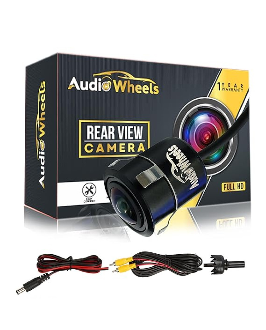 Audio Wheels Fisheye Lens AHD 720P Rear View Car Reverse Camera for Cars | 170° Wide Angle, Night Vision, and Water-Resistant. Compatible with Car Android Monitors for Effortless Reverse Parking.