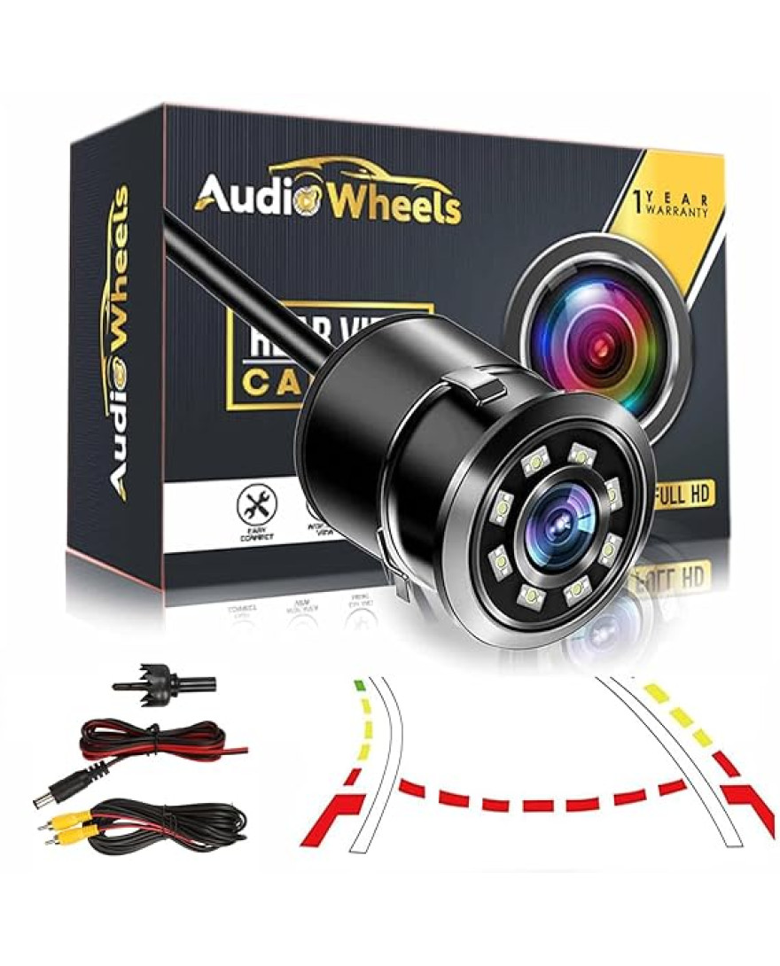 Audio Wheels Dynamic Path Guide Line with 150°Perfect View Angle Design Waterproof Universal 8 LED Lights Always Bright Night Lamp Rear View Car Reverse Camera