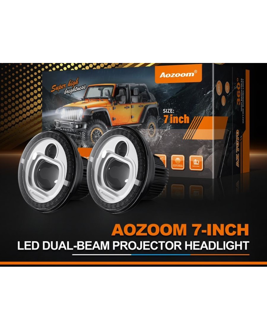 Aozoom 7 Inch LED Dual Beam Projector Headlight  | AZ 7070 | Plug N Play Socket | Suitable for Almost Cars with 3 inch Bumper Portion