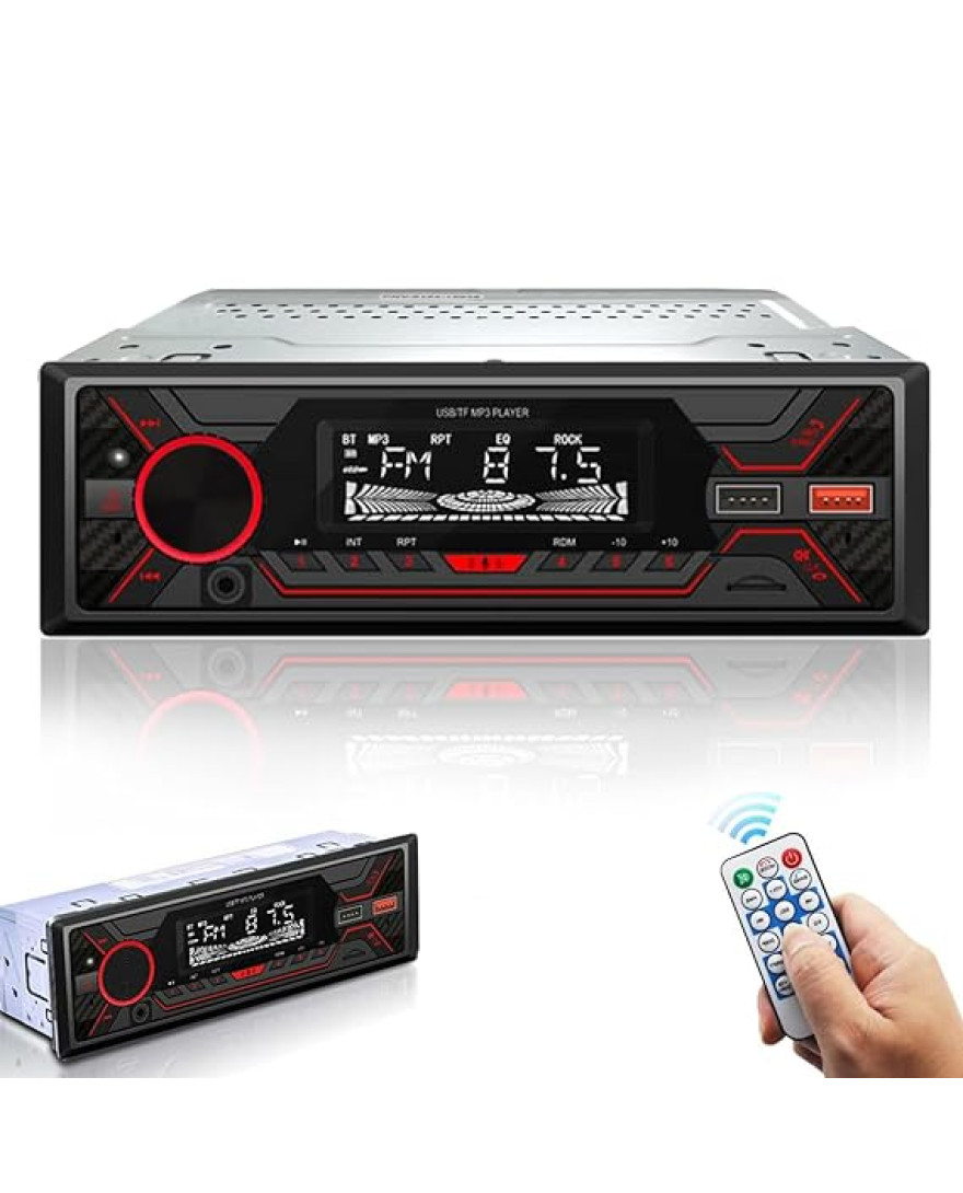 Audio Wheels Car Radio Bluetooth Single DIN Car Stereo Audio, MP3 Player Car Stereo 1 DIN with Bluetooth Handsfree/FM/Dual USB/TF/AUX/EQ/Quick Charge, with Wireless Remote Control | S 720