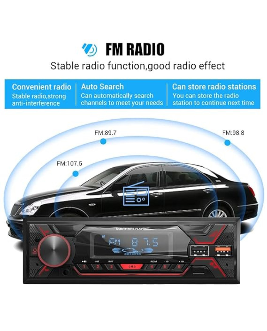 Audio Wheels Car Radio Bluetooth Single DIN Car Stereo Audio, MP3 Player Car Stereo 1 DIN with Bluetooth Handsfree/FM/Dual USB/TF/AUX/EQ/Quick Charge, with Wireless Remote Control | S 720