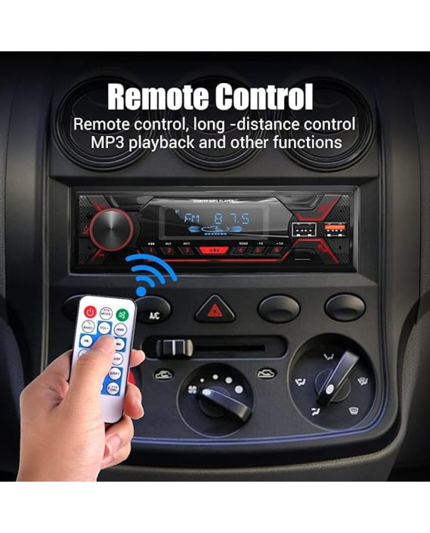 Audio Wheels Car Radio Bluetooth Single DIN Car Stereo Audio, MP3 Player Car Stereo 1 DIN with Bluetooth Handsfree/FM/Dual USB/TF/AUX/EQ/Quick Charge, with Wireless Remote Control | S 720