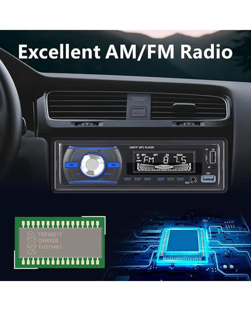 Audio Wheels Car Radio Bluetooth Single DIN Car Stereo Audio, MP3 Player Car Stereo 1 DIN with Bluetooth Handsfree/FM/Dual USB/TF/AUX/EQ/Quick Charge, with Wireless Remote Control | S 920