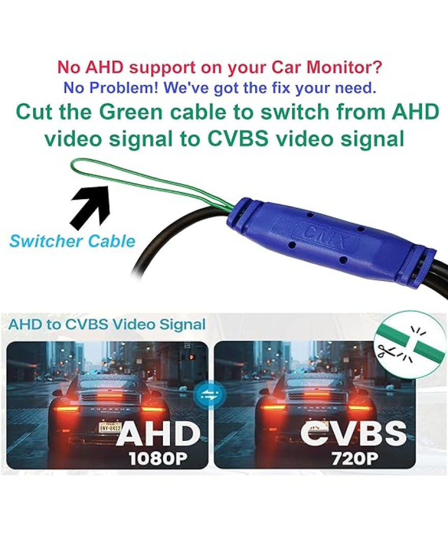 Audio Wheels AHD 1080P Car Reverse Backup Camera for Universal Vehicle Compatibility, Android Monitor Support, and Seamless AHD to CVBS Conversion