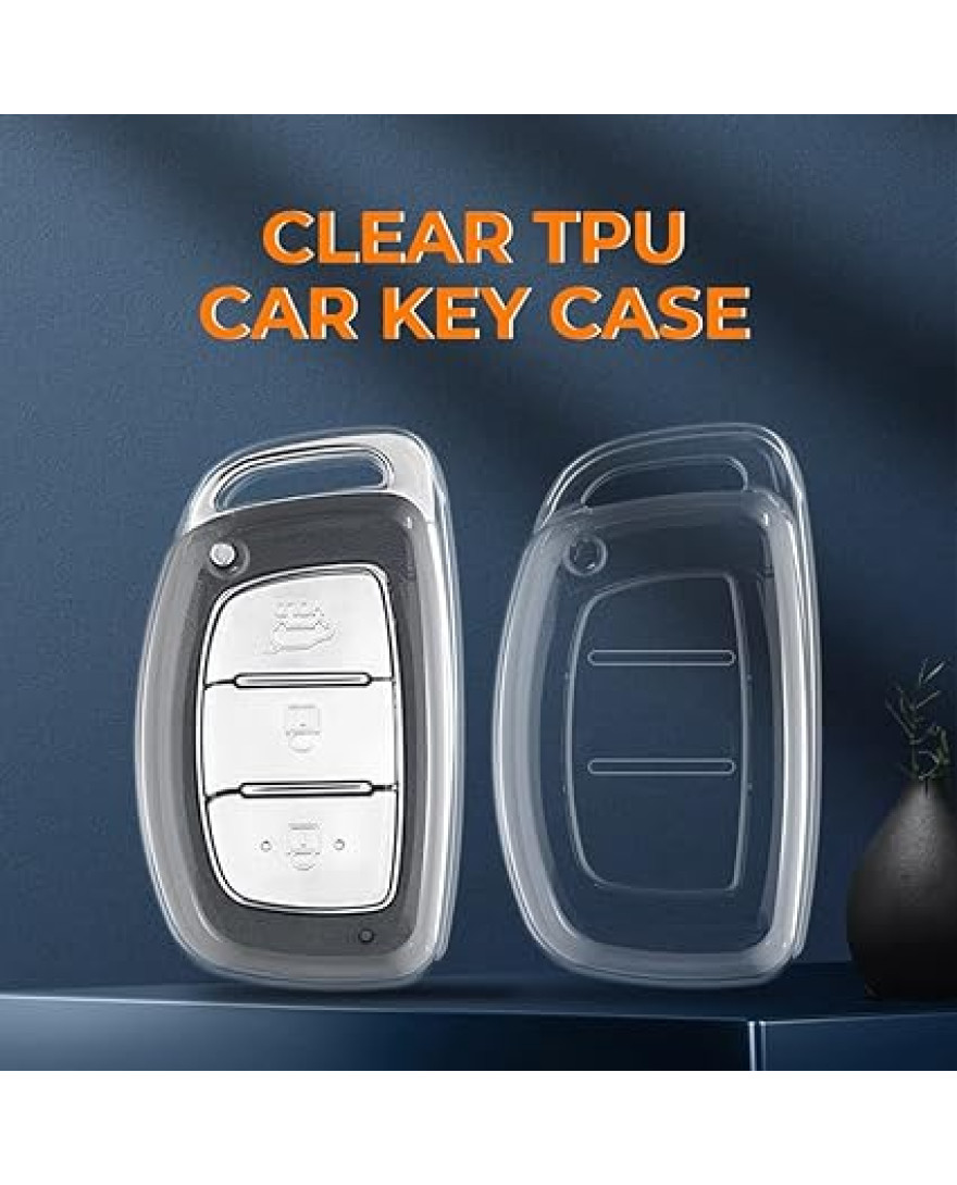 Keycare Clear Transparent TPU Key Cover CL TP 07 | Compatible with Alcazar, Creta, Exter, i10, i20, Tucson, Venue, Verna