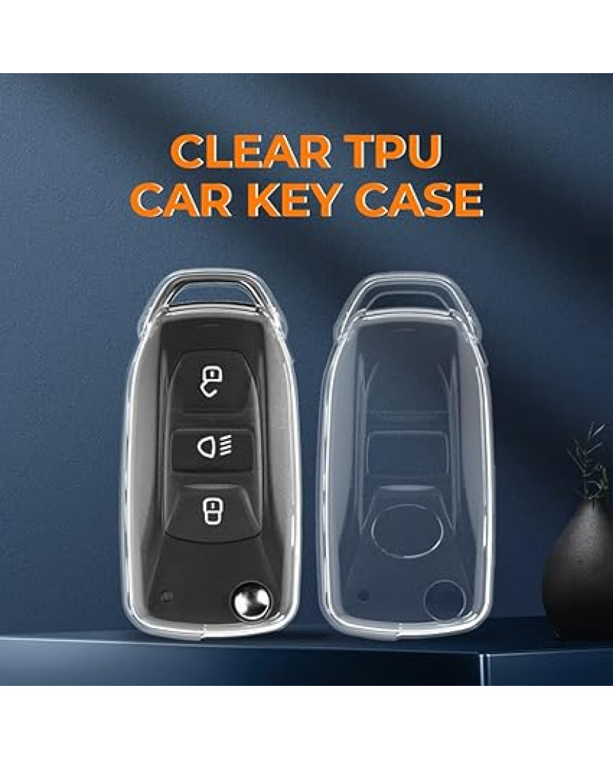 Keycare Clear Transparent TPU Key Cover CL TP 29 | Compatible with Altroz, Harrier, Nexon, Punch, Safari, Tiago, Tigor