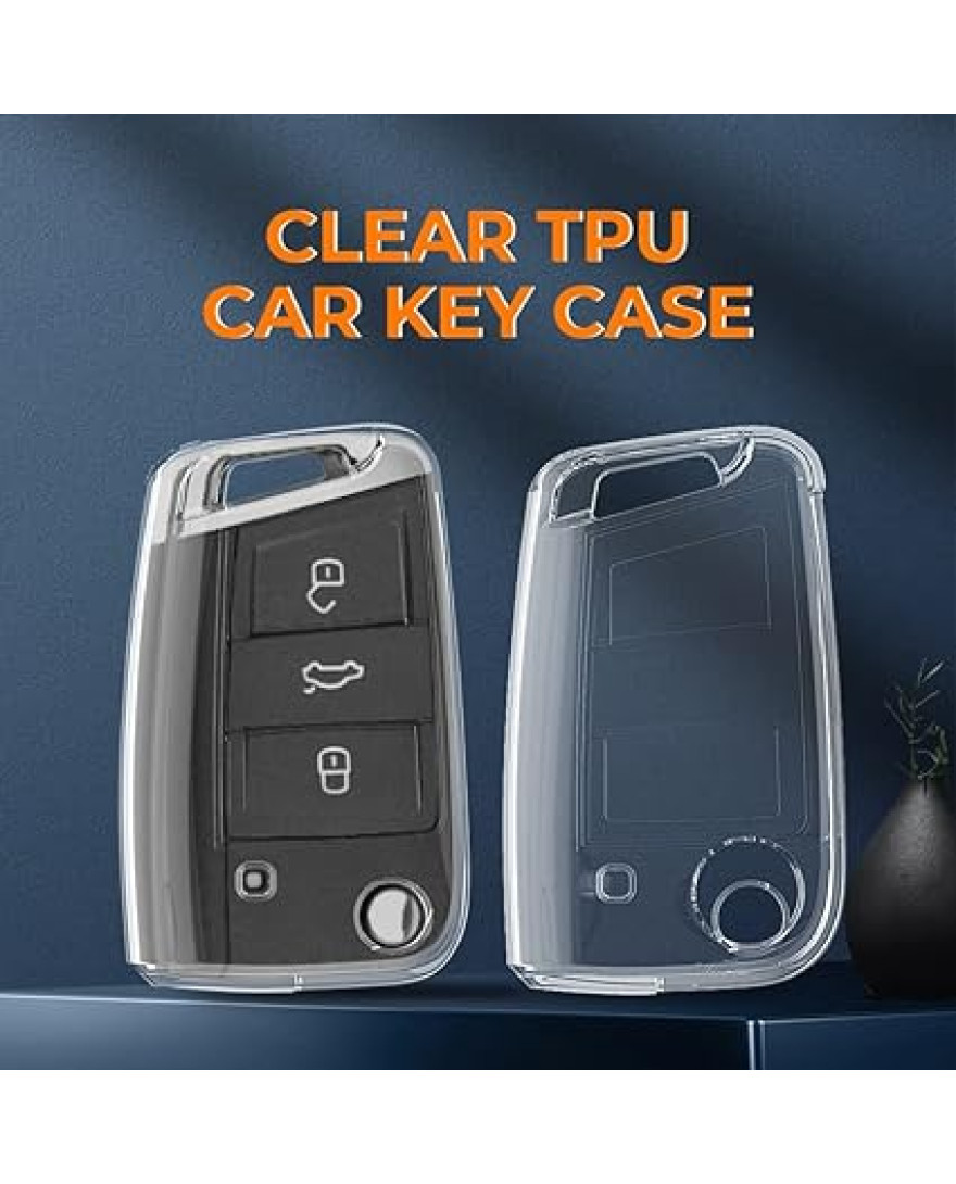 Keycare Clear Transparent TPU Key Cover CL TP 44 | Compatible with Octavia, Slavia, Superb, Taigun, Tiguan, Virtus