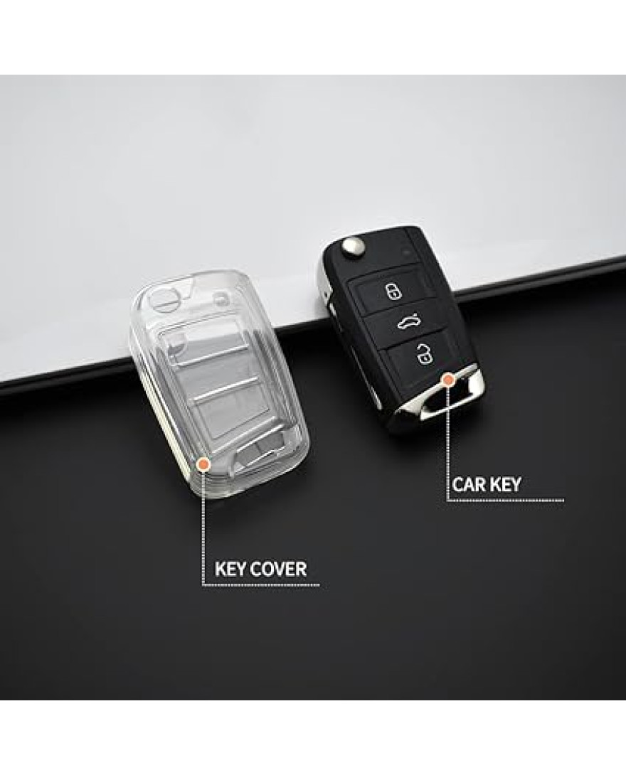 Keycare Clear Transparent TPU Key Cover CL TP 44 | Compatible with Octavia, Slavia, Superb, Taigun, Tiguan, Virtus