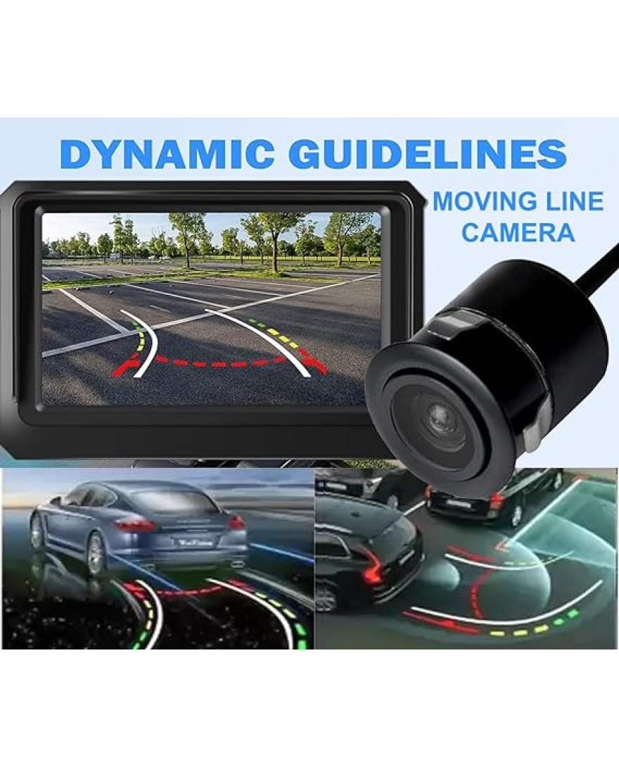 Audio Wheels Reverse Backup AHD Rear View Camera Wide Angle View Universal Car Reverse Camera Waterproof Car Parking Moving Car Reverse Camera only for Car Android Monitors.