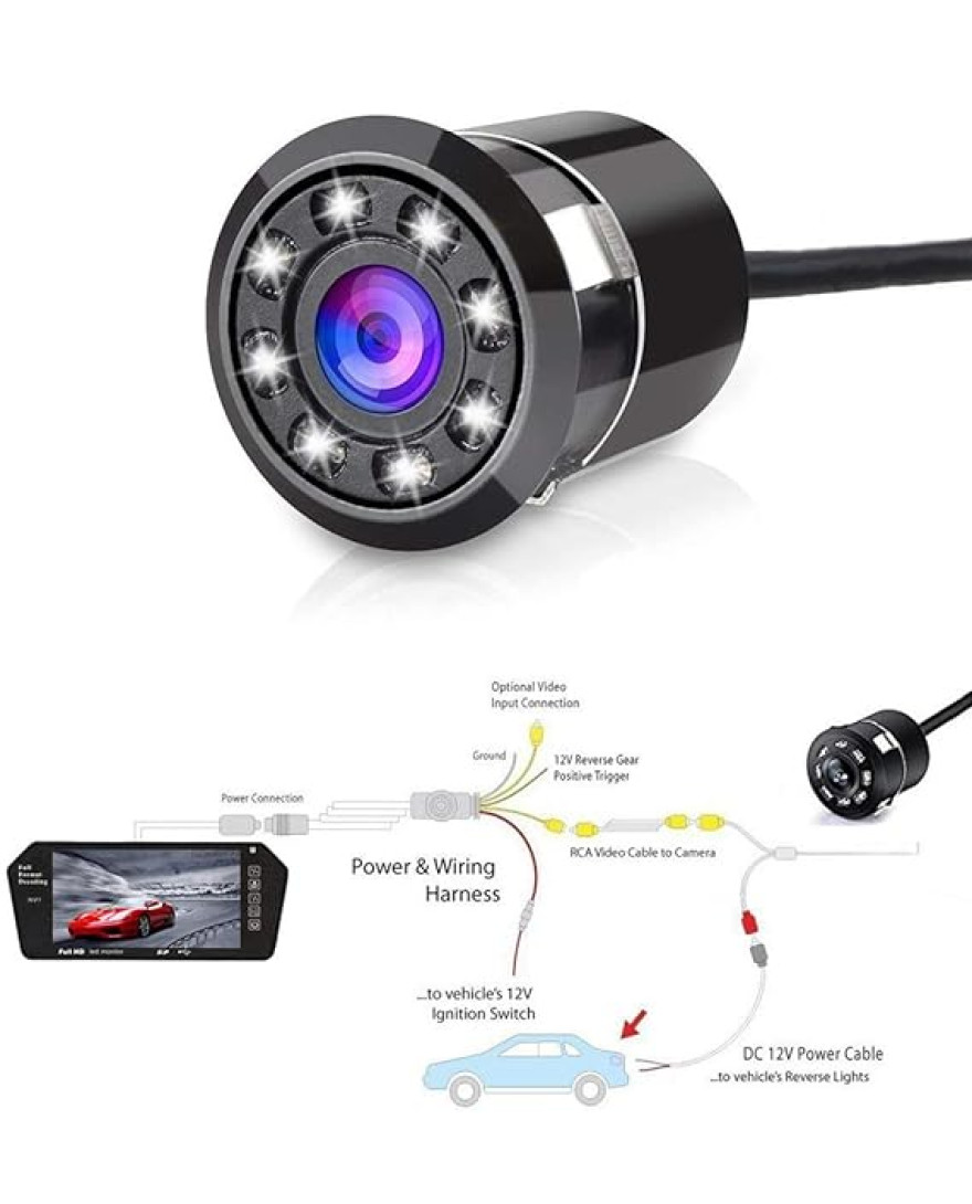 Car Reverse Backup Parking Camera with Featuring Night Vision and 8 LED HD Rear View Parking Camera for All Cars