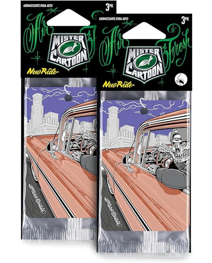 Turtle Wax X Mister Cartoon  Air Fresh Odor Neutralizing Hanging Paper Air Freshener, Long Lasting, for Car And Home New Ride Fragrance | Pack of 3