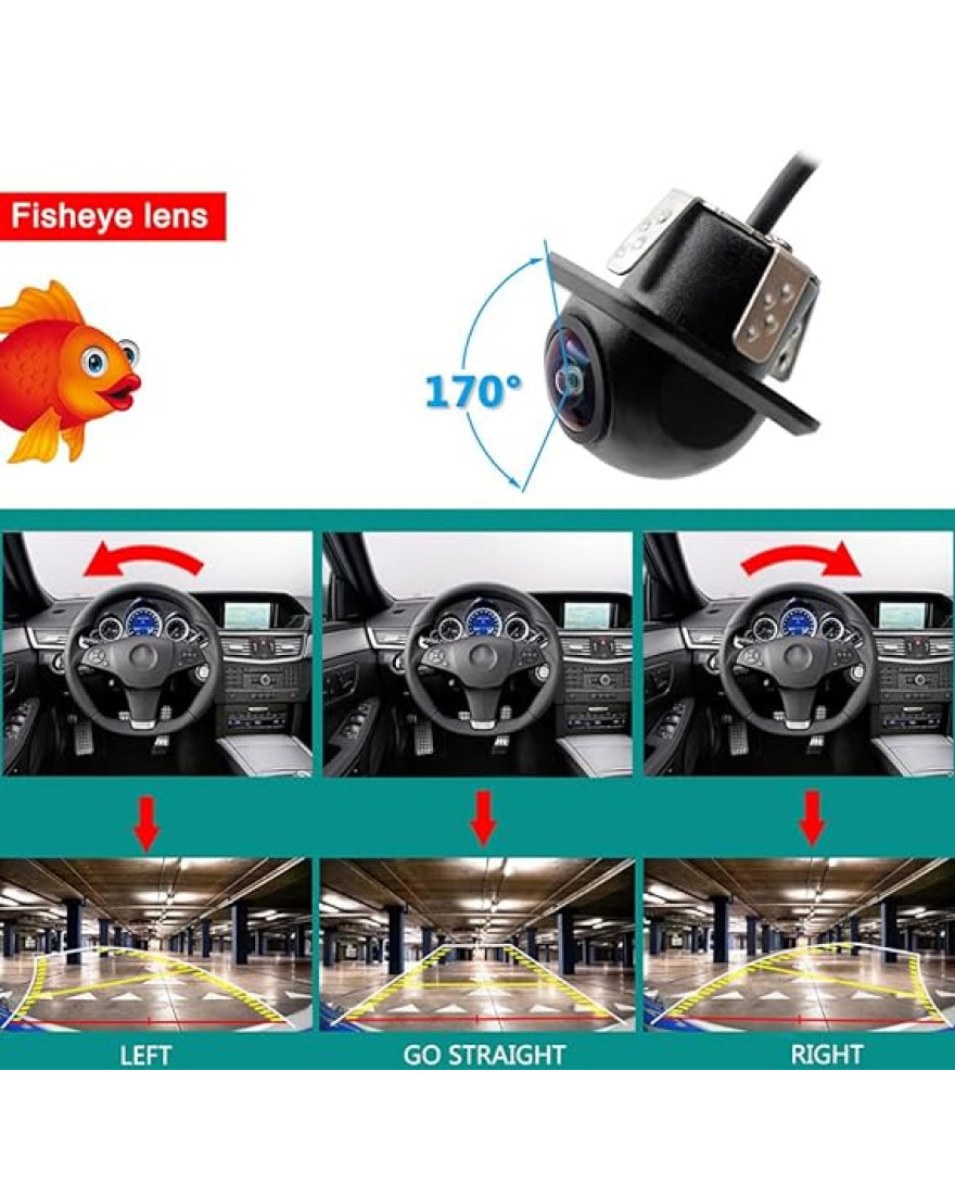 Audio Wheels Dome Fisheye Lens Moving Guide Line Vehicle Backup Waterproof and Night Vision Car Camera Only Work with Android Monitors Head Units Supporting for AHD720-25fps Frame