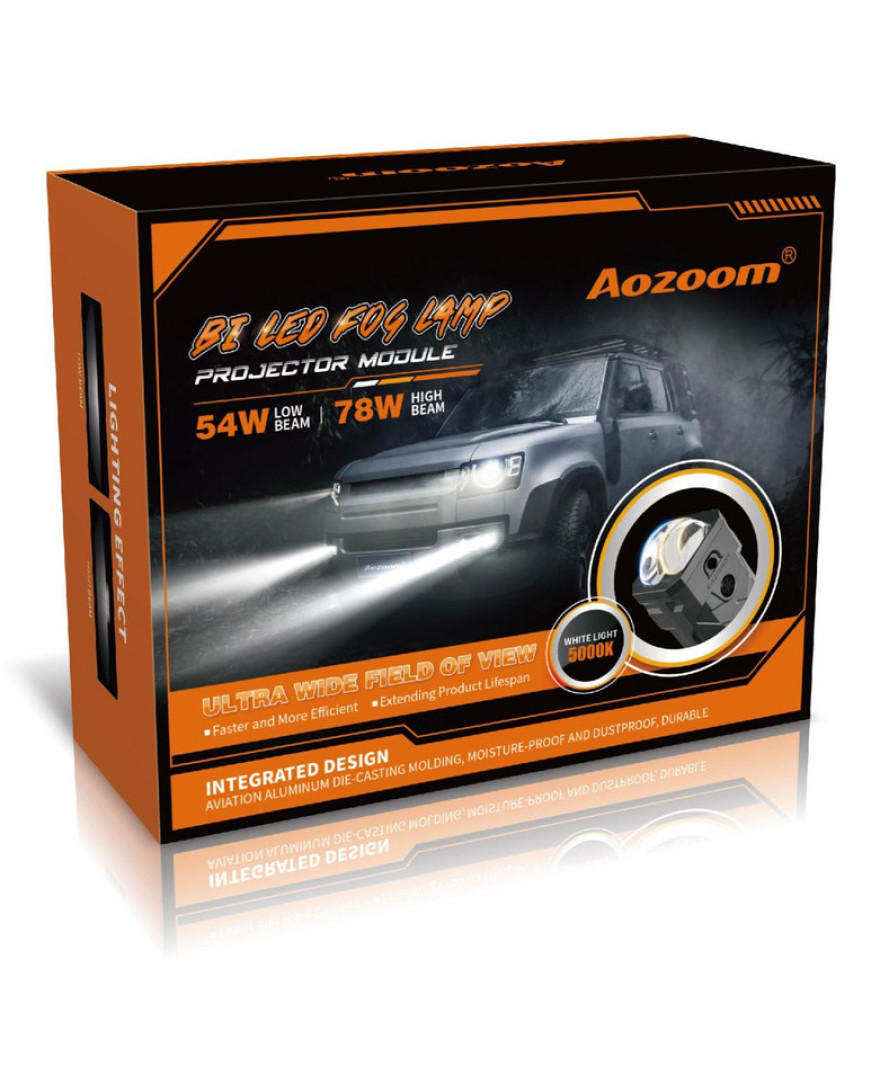 Aozoom FLP 1820 2 Inch Bi-LED Fog Lamp Projector with Waterproof Lens, 5000K, IP67, Low Beam 54W, High Beam 78W