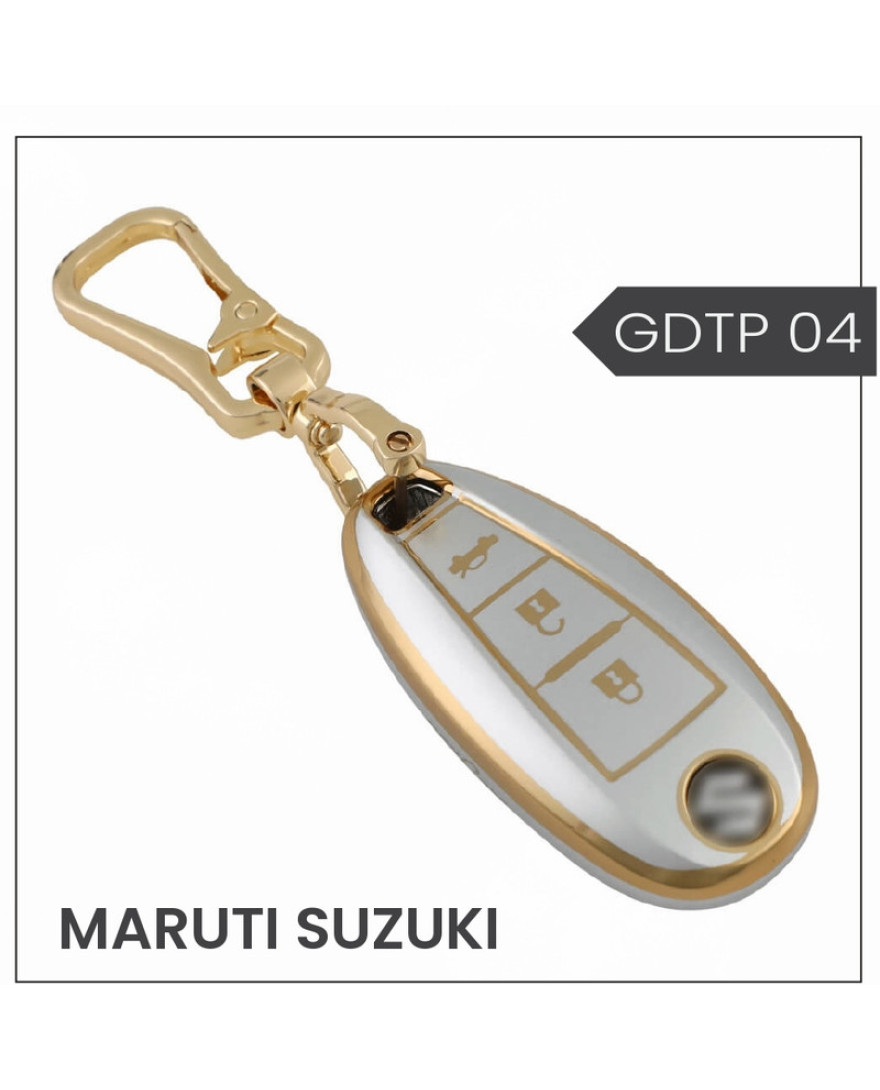 keycare Golden Dust TPU key cover And keychain for Baleno, Ciaz, Ignis, S-Cross, Vitara Brezza 3 Button Smart Key | GDTP 04