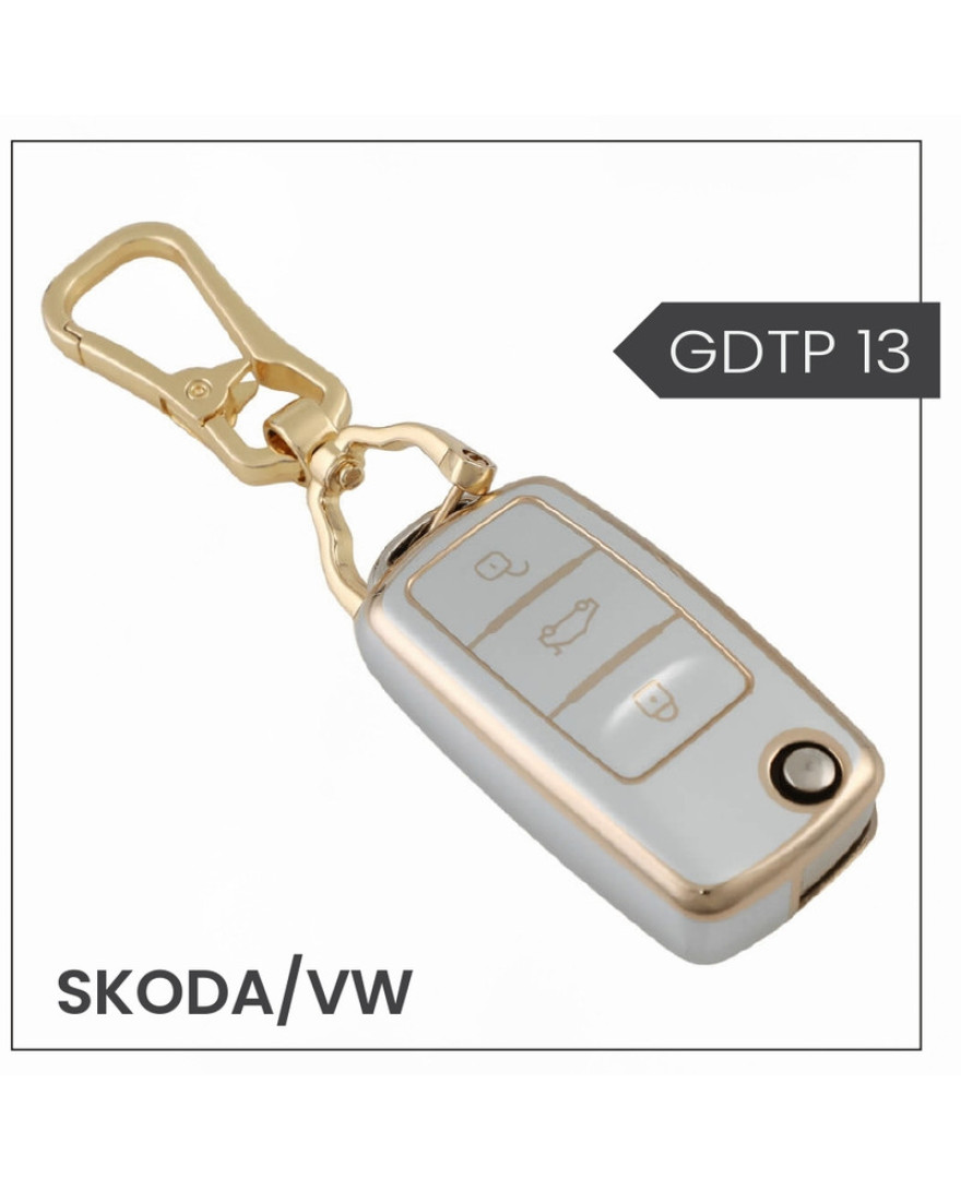 keycare Gold Dust TPU key cover And keychain for Virtus, Tiguan, Taigun, Jetta, Slavia, Kodiaq, Kushaq, Karoq, Octavia flip key | GDTP 13