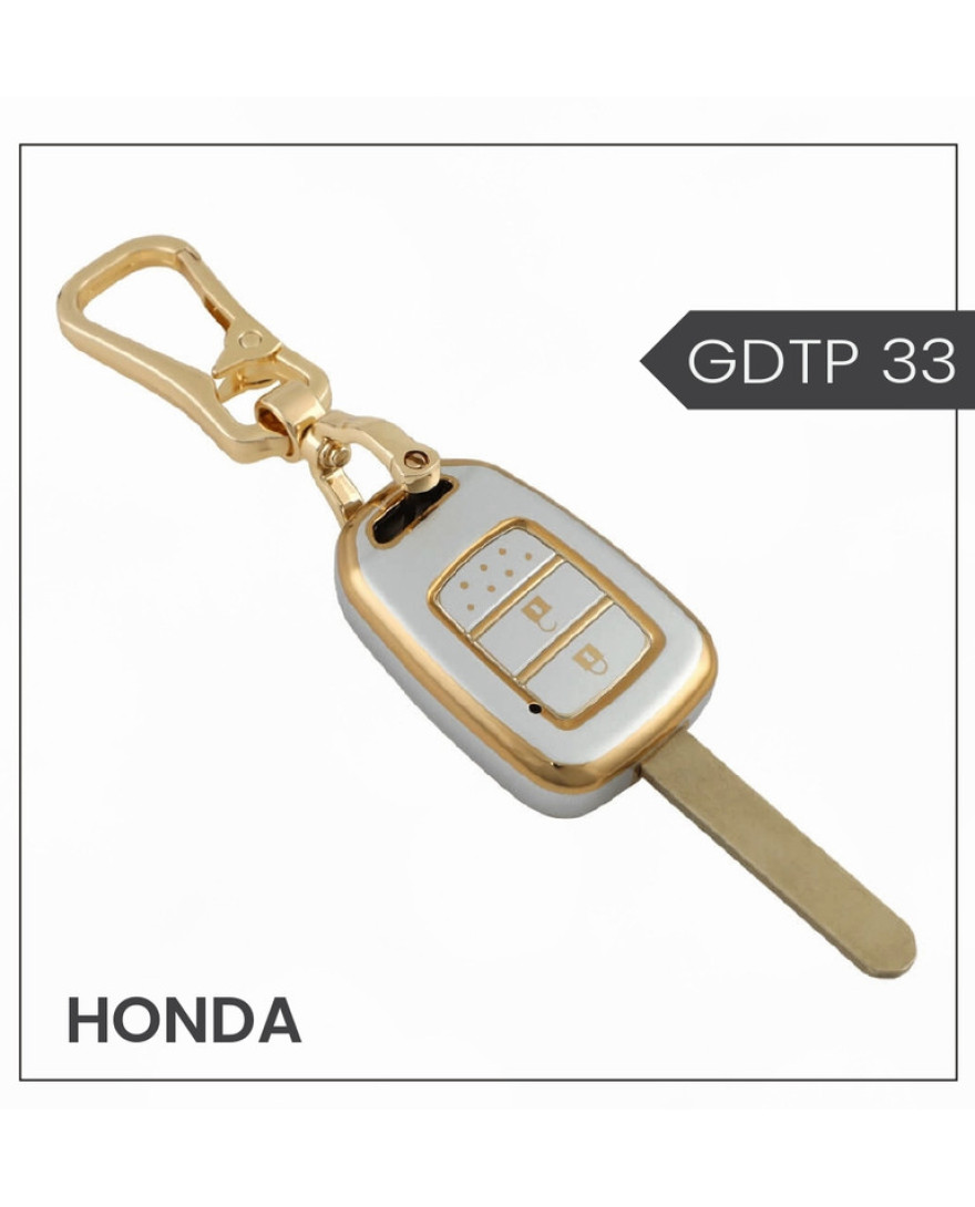 keycare Gold Dust TPU key cover And keychain for City, Civic, Jazz, Amaze 2014 onwards 2 button remote key | GDTP 33