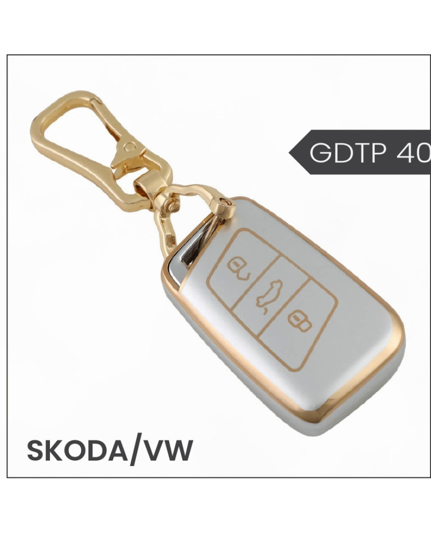 keycare Gold Dust TPU key cover And keychain for Virtus, Tiguan, Taigun, Jetta, Slavia, Kodiaq, Kushaq, Karoq, Octavia flip key | GDTP 40