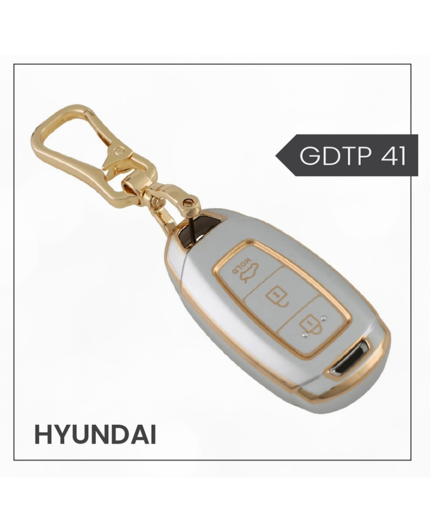 keycare Gold Dust TPU Key Cover And keychain for Hyundai i20, Verna, Kona 3 Button Smart Key | GDTP 41