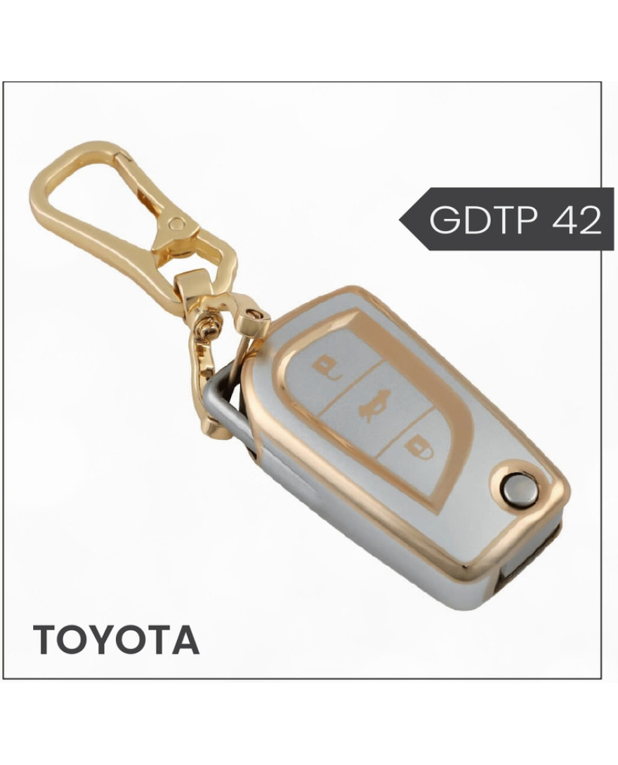 keycare Gold Dust TPU key cover And keychain for Innova Crysta, Corolla Altis 3 button flip key | GDTP 42