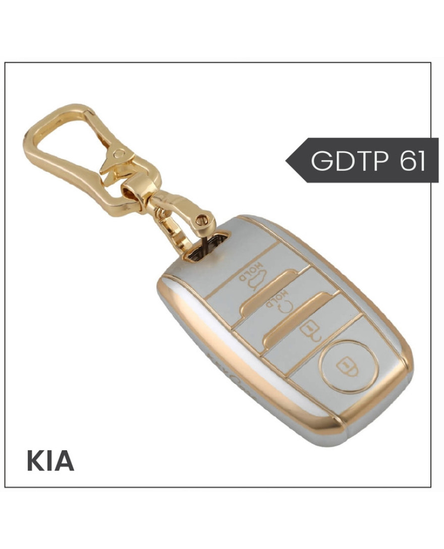 keycare Gold dust TPU key cover And keychain for Sonet, Seltos, Carens, Sonet X-line 4 Button Smart Key | GDTP 61