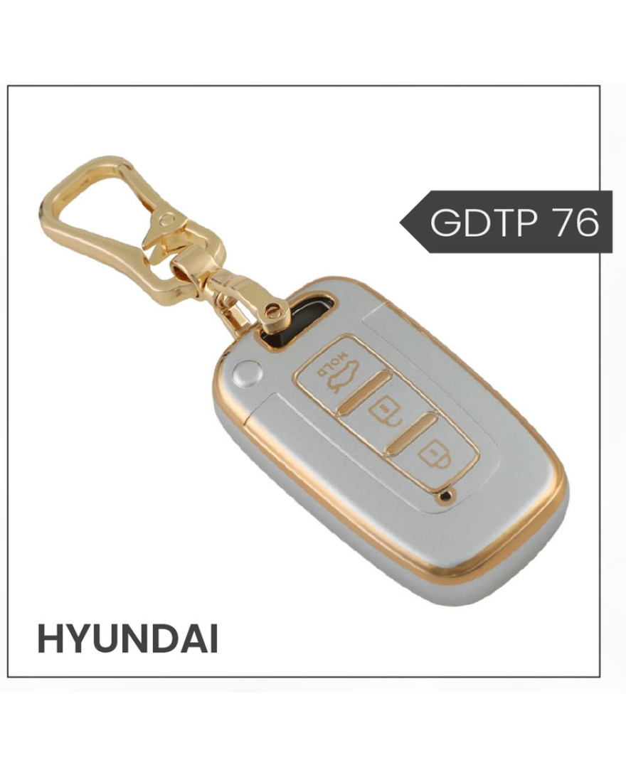 keycare Gold Dust TPU key cover And keychain for i20, Verna, Elantra old 3 button smart key | GDTP 76