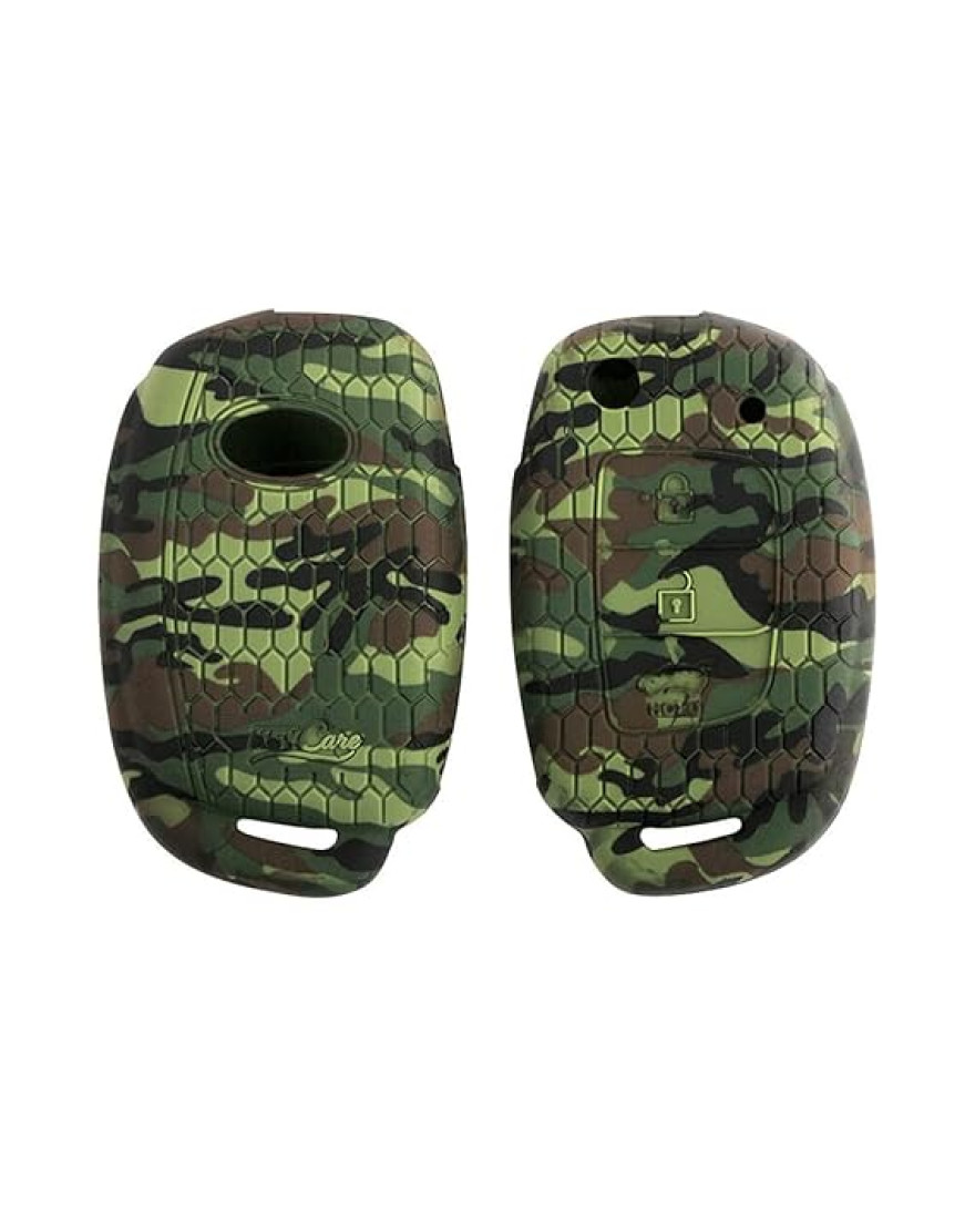 keycare Camouflage Silicon Key Cover KC10 Compatible Silicon Key Cover for Venue, Aura, Elite i20, Active i20, Xcent 3 Button flip Key