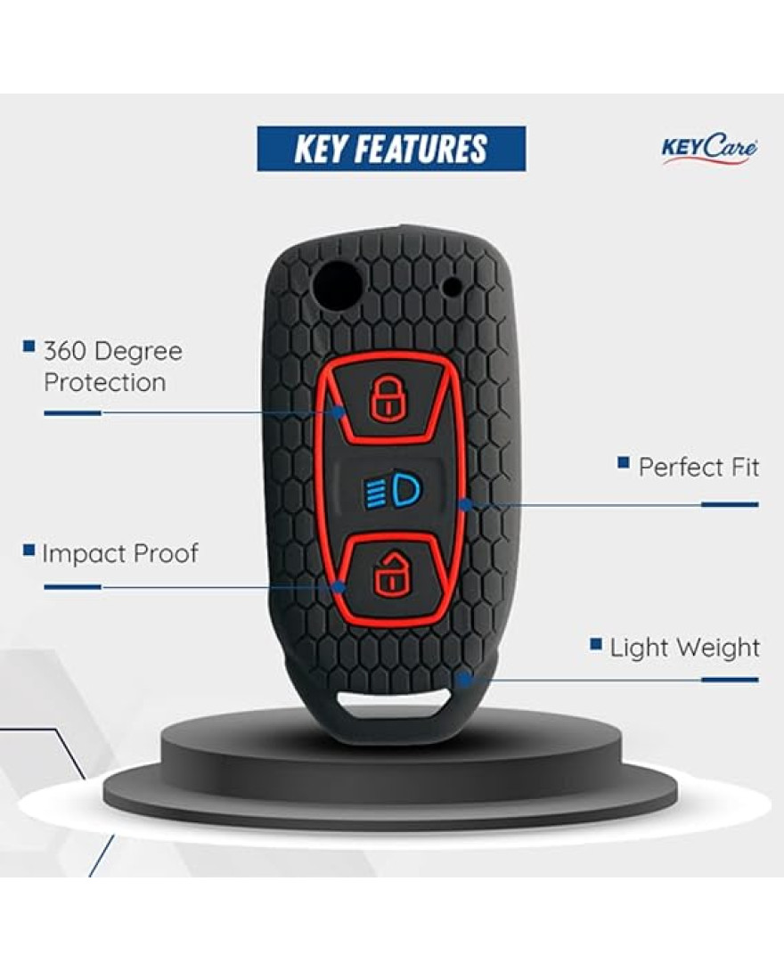 Keycare Silicon Key Cover KC29 Compatible for Zest, Bolt, Zica, Tiago, Hexa, Tigor, Nexon,Hexa, Safari Storme, Harrier flip Key | Black