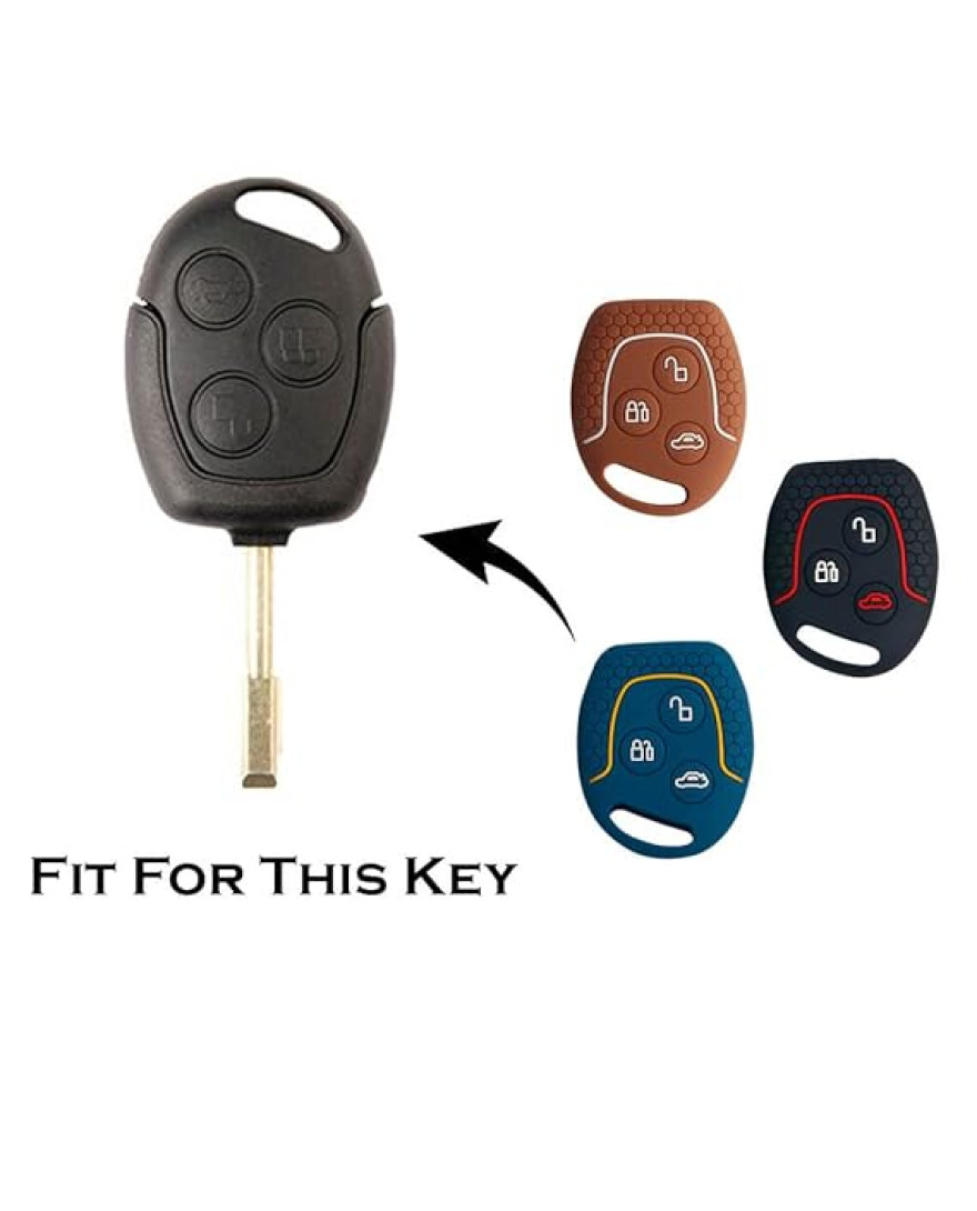 Keycare Silicon Key Cover KC37 for Fiesta, Fusion, Figo 3 Button Remote Key | Black