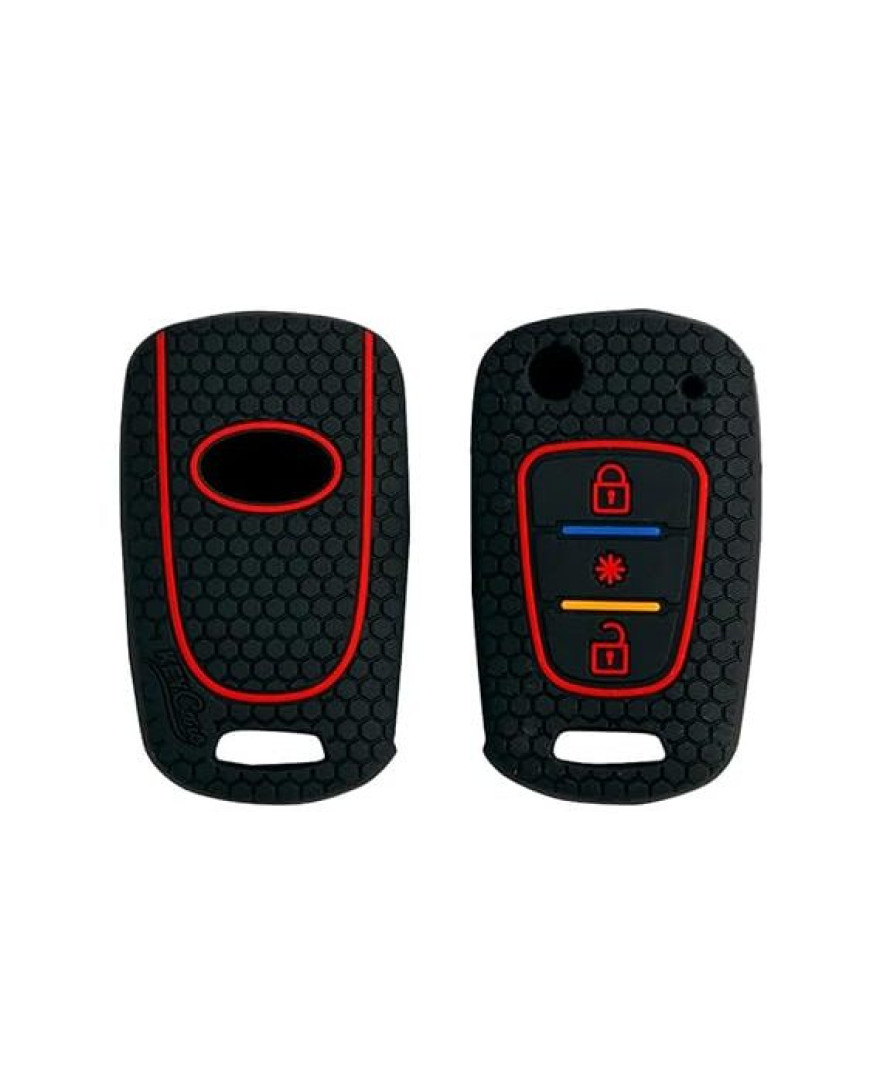 Keycare Silicon Key Cover KC45 Compatible for Hyundai i10, Old i20, Verna Fluidic 2007-2011 Models with flip Key | Black