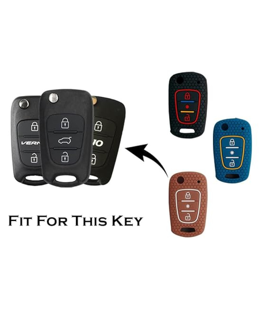 Keycare Silicon Key Cover KC45 Compatible for Hyundai i10, Old i20, Verna Fluidic 2007-2011 Models with flip Key | Black