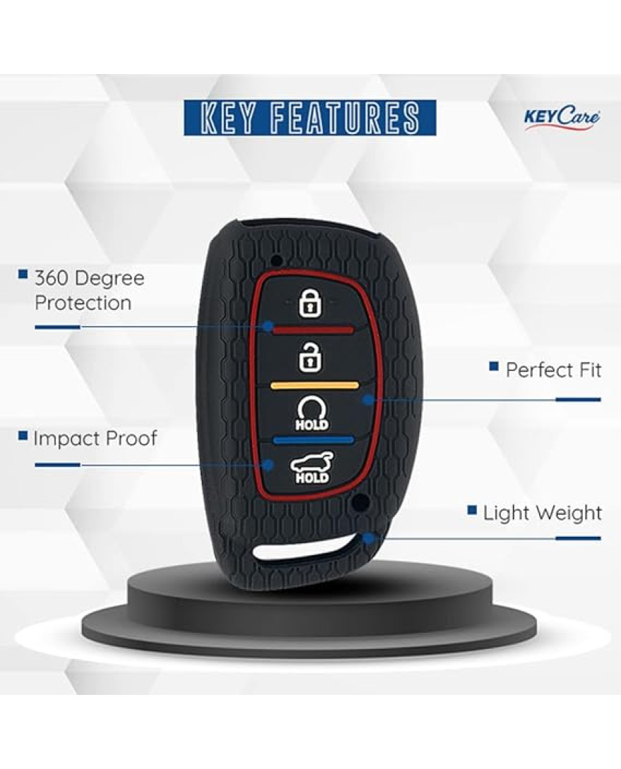 Keycare Silicon key cover for Alcazar and Creta 2021 4 button smart key KC67 | Black