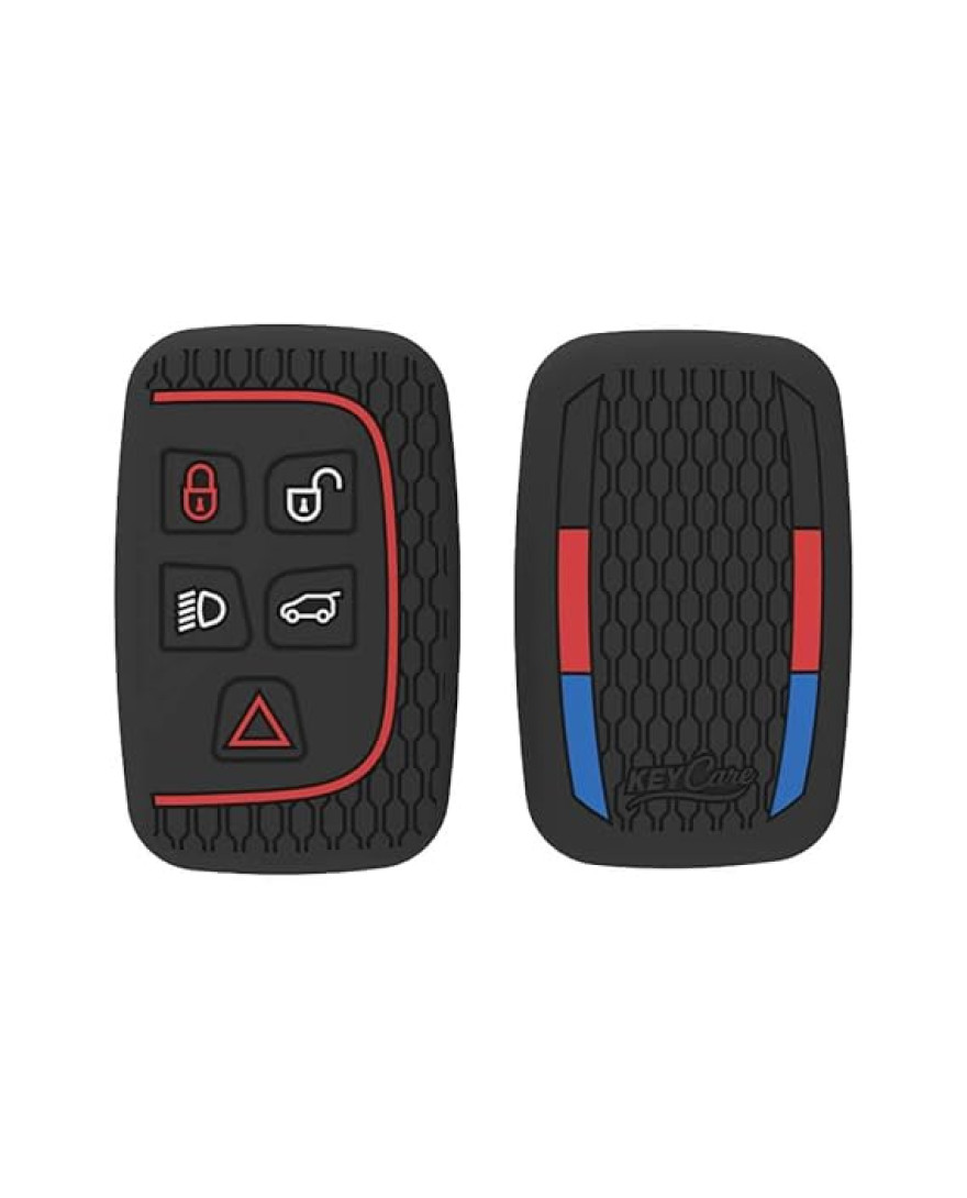 Keycare Silicon Key Cover KC72 fit for Jaguar XF XJ XE F-PACE F-Type Range Rover Evoque Velar Discovery LR4 Land Rover Sport 5 Button Smart Key | Black