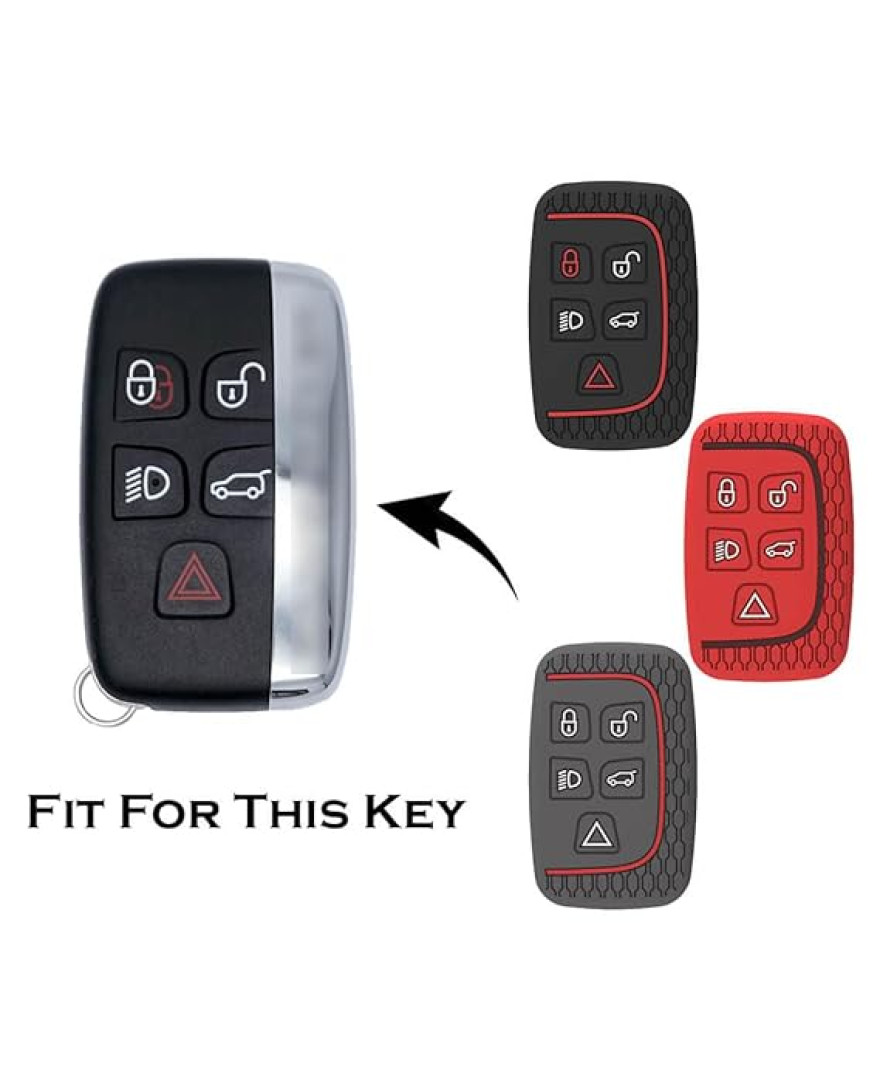 Keycare Silicon Key Cover KC72 fit for Jaguar XF XJ XE F-PACE F-Type Range Rover Evoque Velar Discovery LR4 Land Rover Sport 5 Button Smart Key | Black