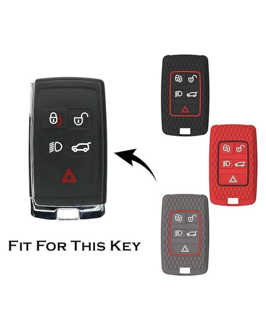 Keycare Silicon Key Cover KC73 fit for Range Rover : Sport, Evoque, Velar, Discovery, Defender (2018, 2019, 2020, 2021) 5 Button Smart Key | Black