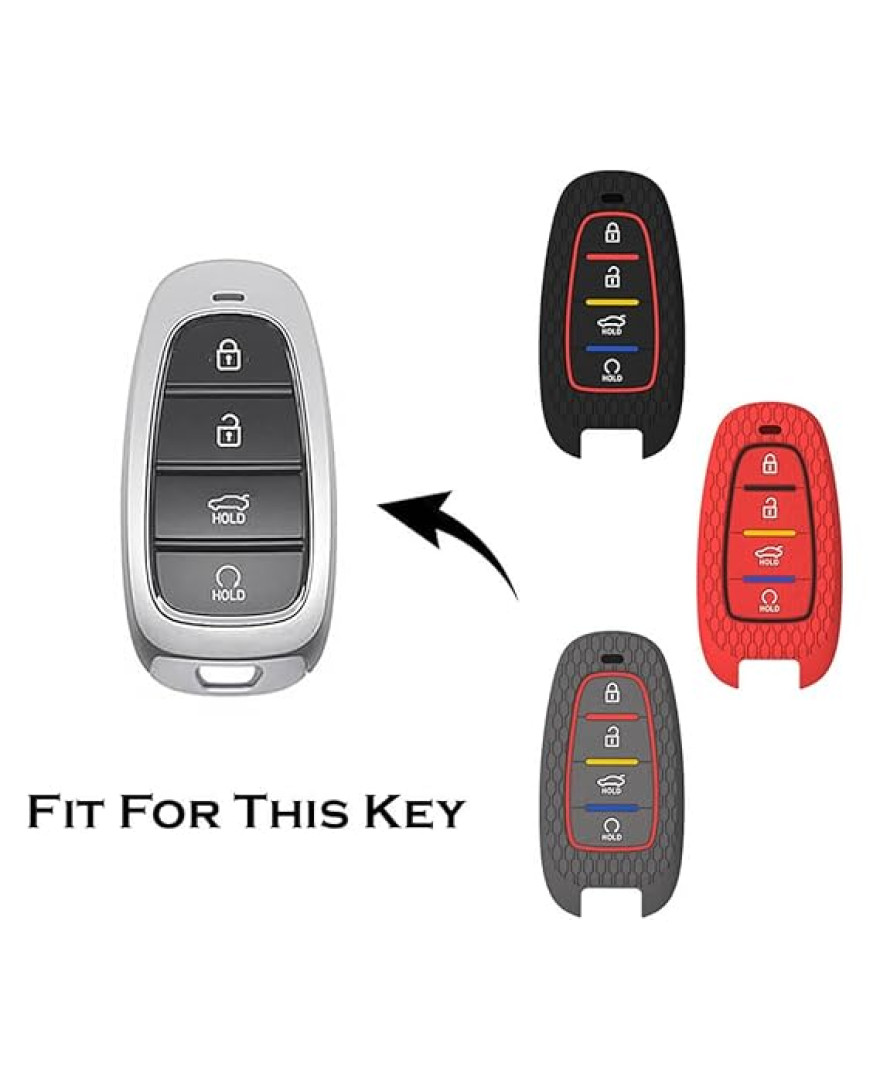 Keycare Silicon Key Cover KC75 Compatible for Hyundai Tucson 4 Button Smart Key | Black