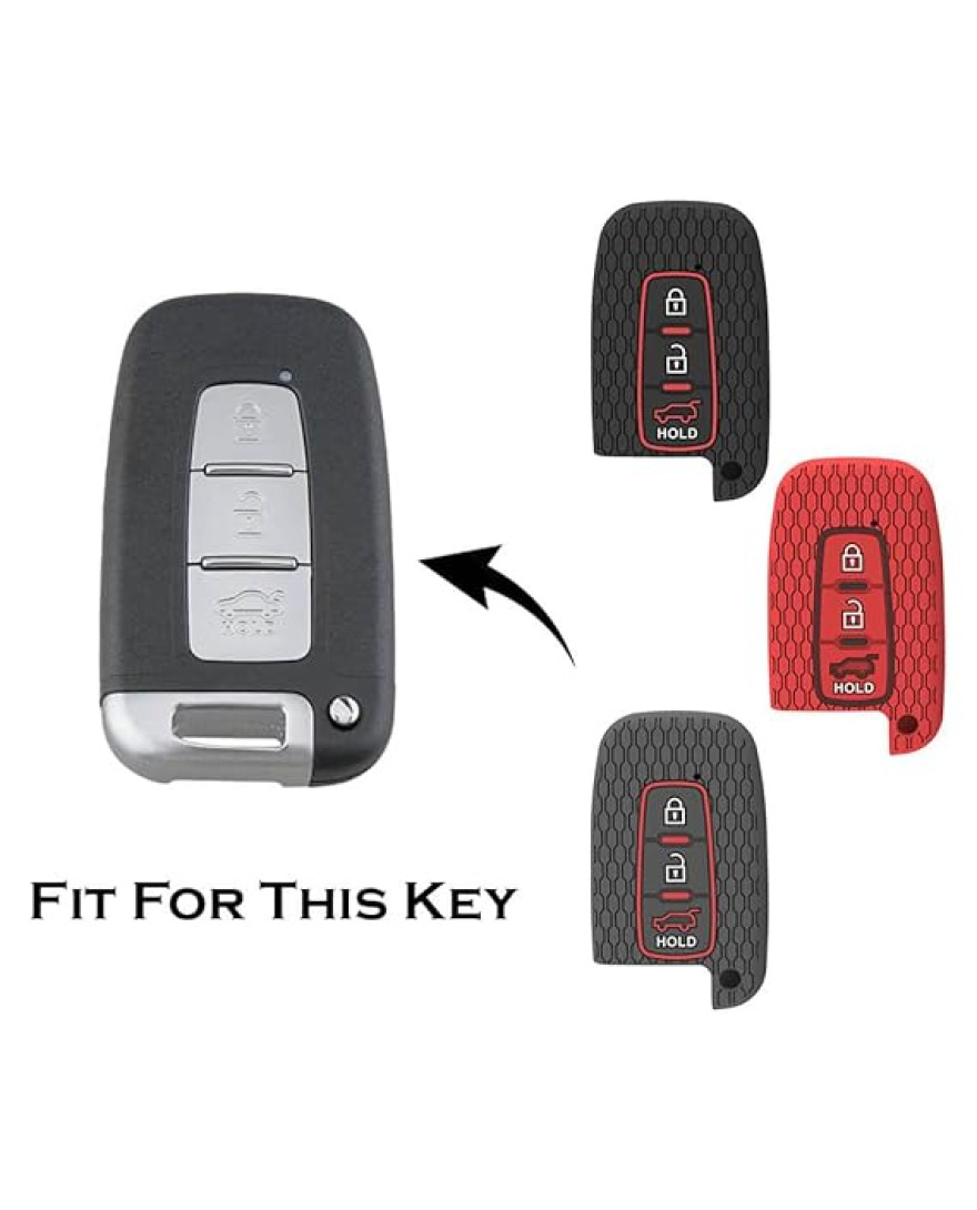 Keycare Silicon Key Cover KC76 Compatible for Hyundai i20, Verna, Elantra Old 3 Button Smart Key | Black