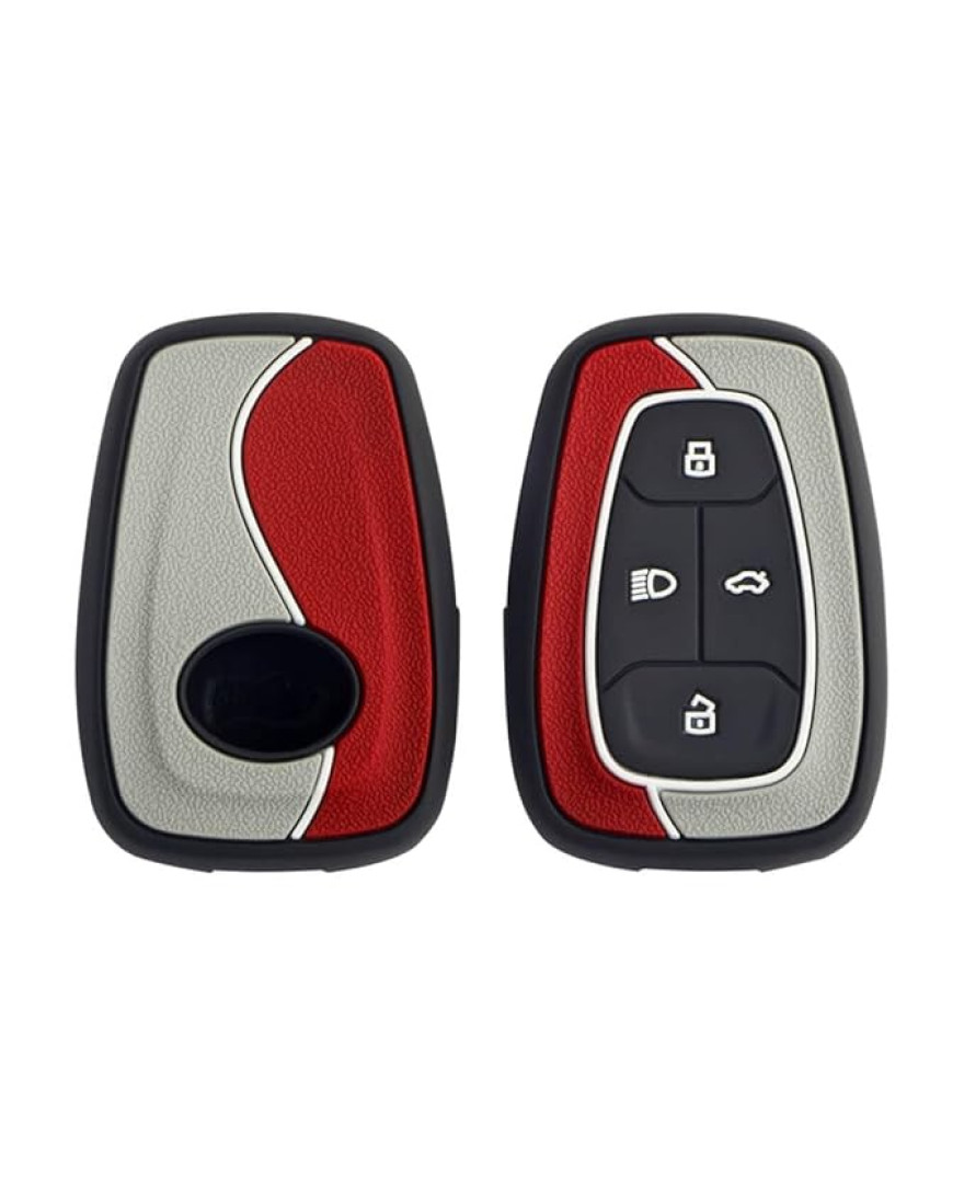 KeyCare Duo Style Key Cover KC D03 Compatible for Tata Nexon, Harrier, Safari, Altroz, Tigor, Punch Smart Key | 4 Button Smart Key | Red/Grey