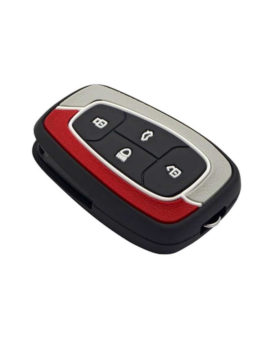 KeyCare Duo Style Key Cover KC D03 Compatible for Tata Nexon, Harrier, Safari, Altroz, Tigor, Punch Smart Key | 4 Button Smart Key | Red/Grey