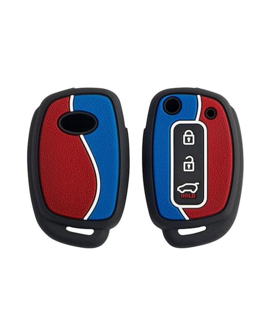 KeyCare Duo Style Key Cover KC D05 for Creta, Alcazar, i20, Venue, i10 Nios, Xcent Flip Keys | 3B Flip Key | Red/Grey