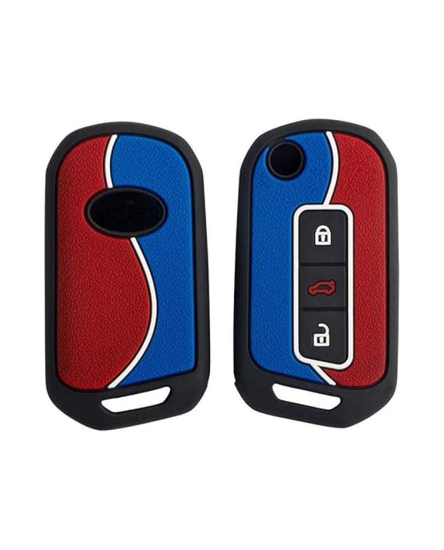 KeyCare Duo Style Key Cover KC D07 for Mahindra Bolero, Scorpio-N, Scorpio, TUV300, XUV 300, Thar, XUV700, Marazzo flip Key | Red/Blue