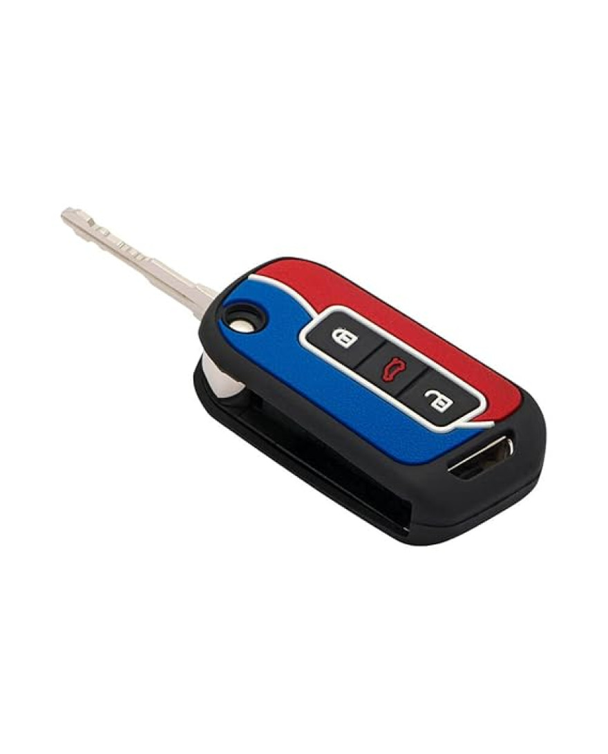 KeyCare Duo Style Key Cover KC D07 for Mahindra Bolero, Scorpio-N, Scorpio, TUV300, XUV 300, Thar, XUV700, Marazzo flip Key | Red/Blue