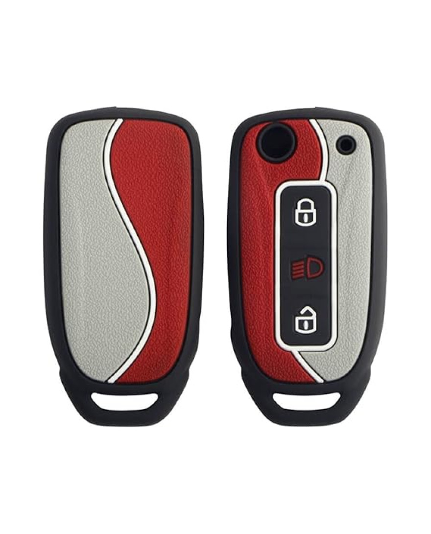 KeyCare Duo Style Key Cover KC D08 for Nexon, Harrier, Zest, Zica, Bolt, Tiago, Tigor, Safari Storme, Hexa flip Key | 3 Button Flip Key | Red/Grey