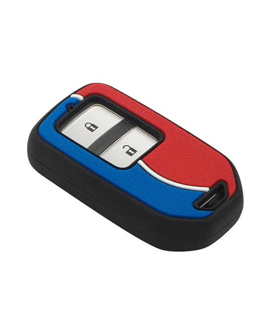 KeyCare Duo Style Silicon Key Cover KC D09 for Honda Elevate City, Jazz, WR-V, Amaze, Civic Smart Keys | Red/Blue